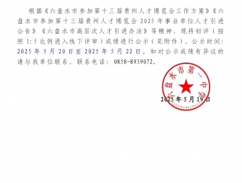 六盘水市第一中学2025年第十三届贵州人才博览会引进人才线上初评成绩公示